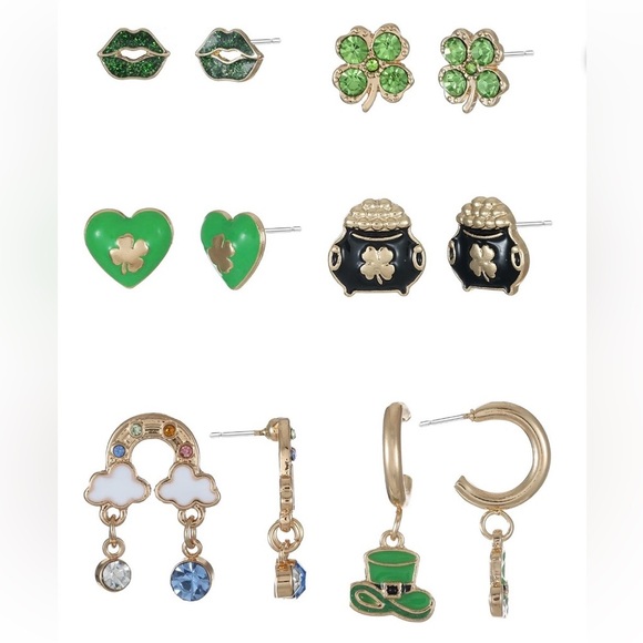 Way To Celebrate Jewelry - Gold and Green Clover Earrings Set